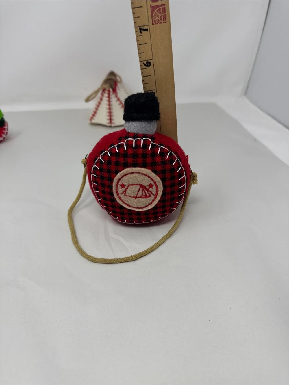 FELT CLOTH CHRISTMAS ORNAMENT LOT OF 3 CANOE TEEPEE CANTEEN CAMPING OUTDOOR